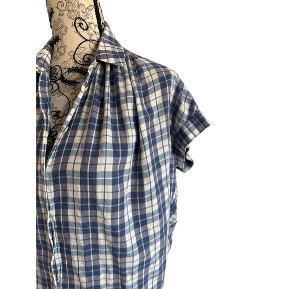 MADEWELL Navy Plaid Oversized Button Down Top Shirt Size XXS - Picture 3 of 4